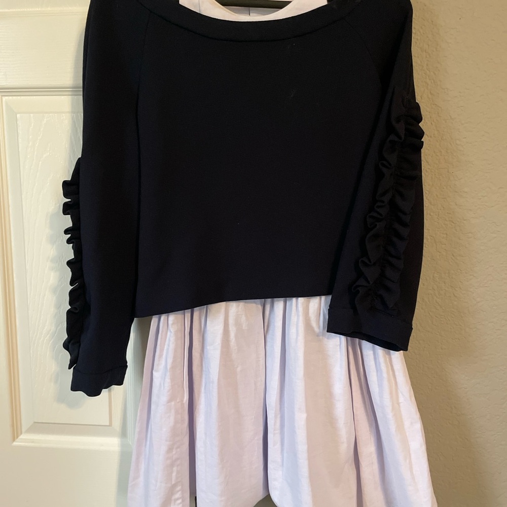 Dark Blue and light blue Dress with Ruffled Sleeves